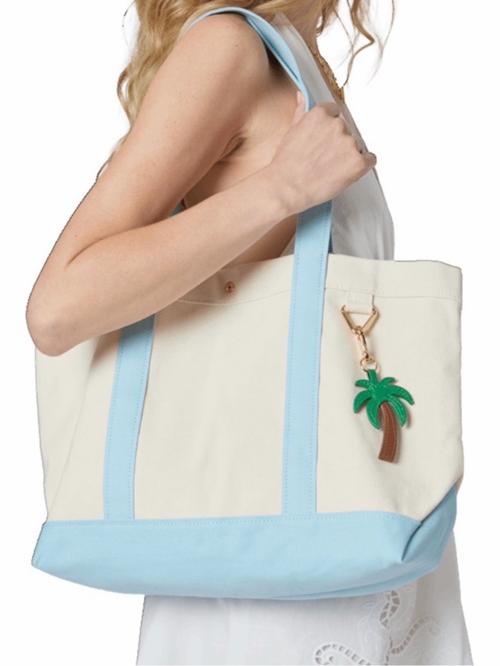 Bauble Bar Away We Go Canvas Tote w/ Palm Tree Charm $88 New in Packaging